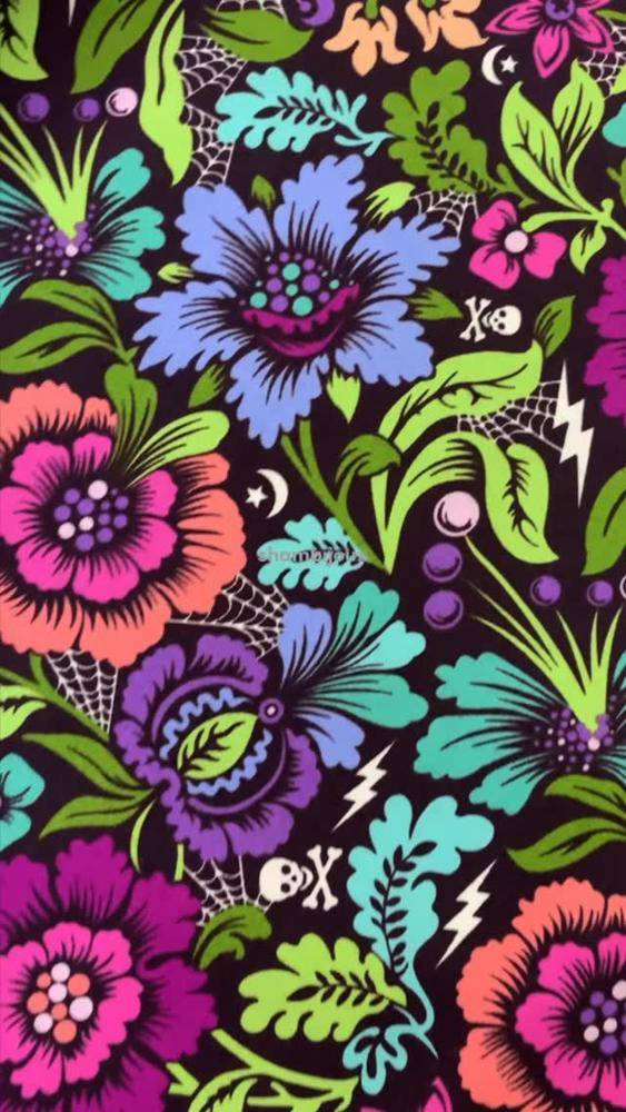 Whimsical Halloween Floral Fabric Pattern