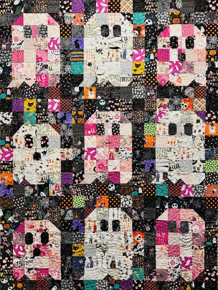 Whimsical Halloween Quilt with Ghost Blocks