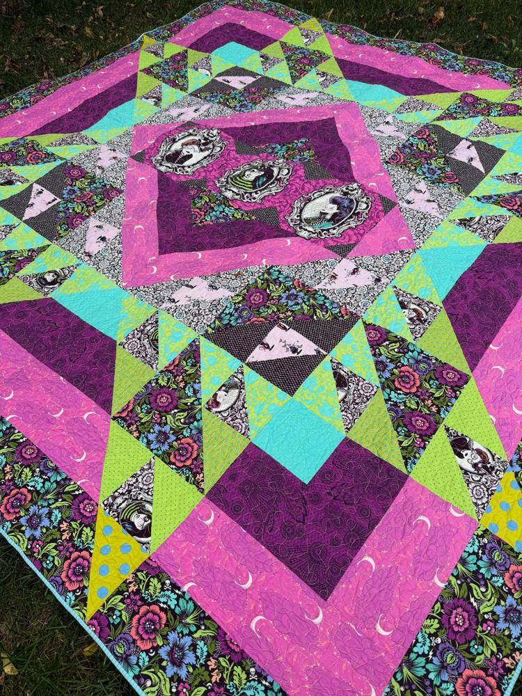 Whimsical Halloween Quilt with Gothic Portrait Motifs