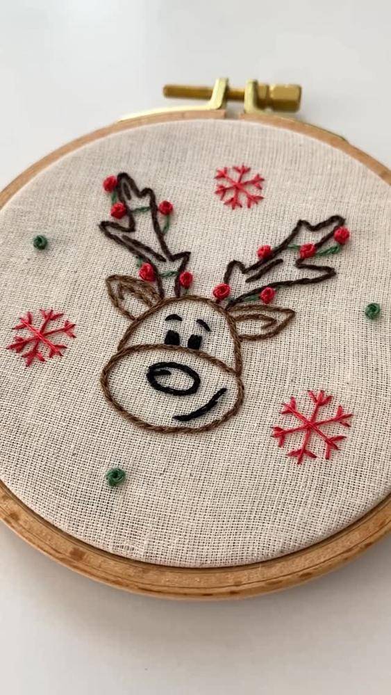 Whimsical Reindeer Christmas Embroidery Hoop Decor
