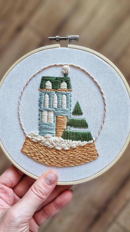 Whimsical Snow Globe House Embroidery Hoop Art