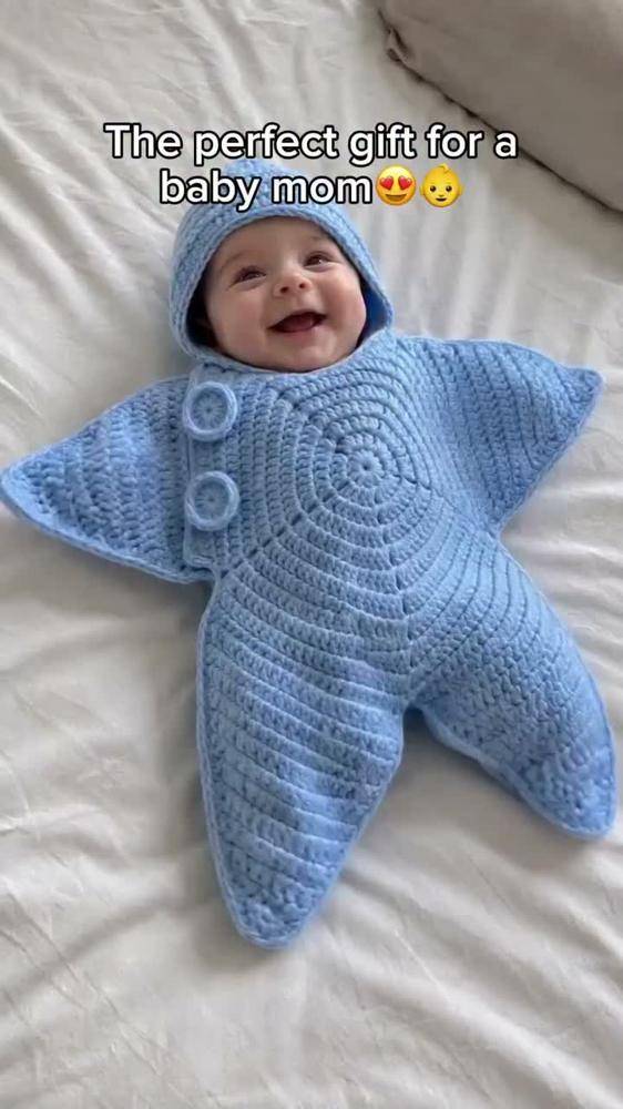 Whimsical Starfish Crochet Baby Bunting