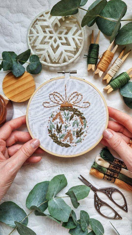 Woodland Christmas Bauble Embroidery Hoop